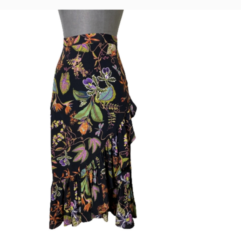 H&M FLoral Casual Wrap Midi Skirt Size 4 Colorful Summer